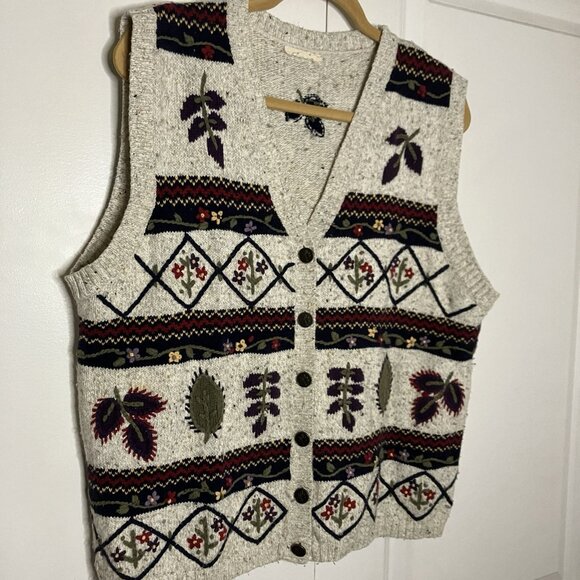 Vintage Northern Reflections Sweater Vest Womens Fall Leaf Granny Knit 90s - Picture 2 of 6